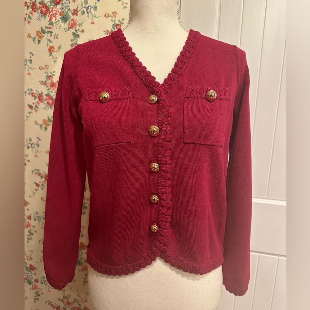 Nanette Lepore Deep Red Button-Up Cardigan